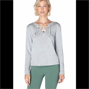 Beyond Yoga Grey Lace Up Pull Over